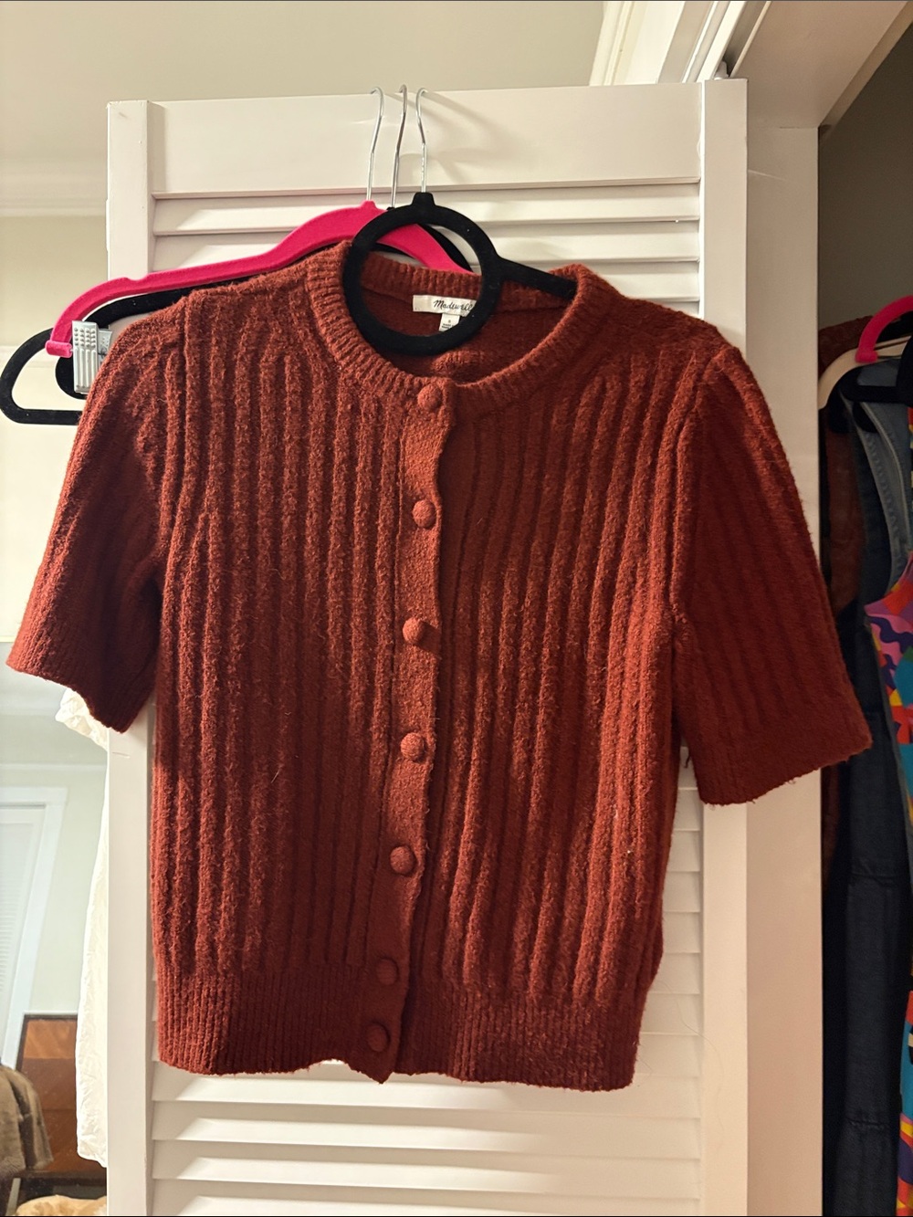Madewell Rust Short-Sleeve Button-Front Sweater Cardigan